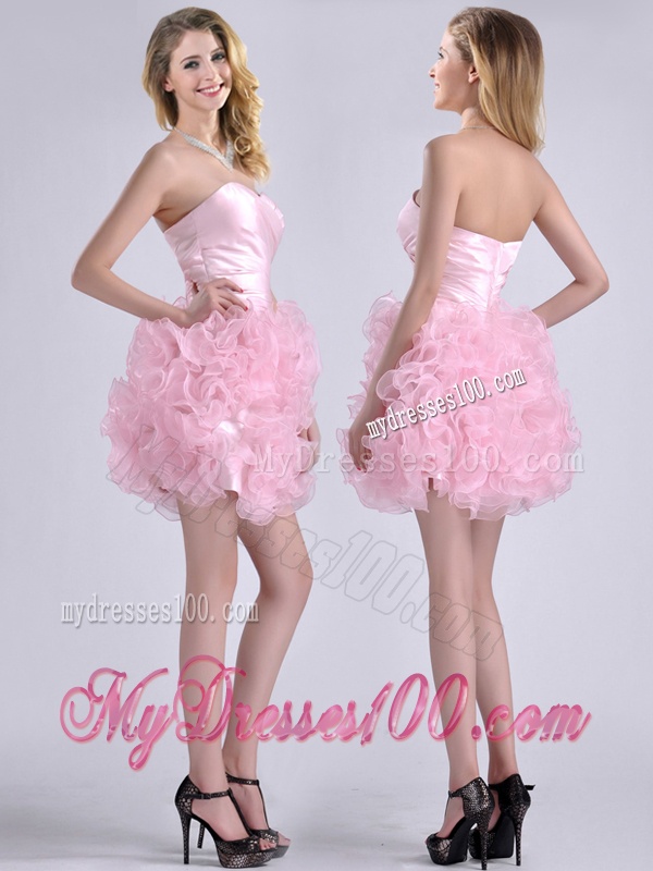 Modest Sweetheart Rolling Flowers Short Evening Dress in Baby Pink