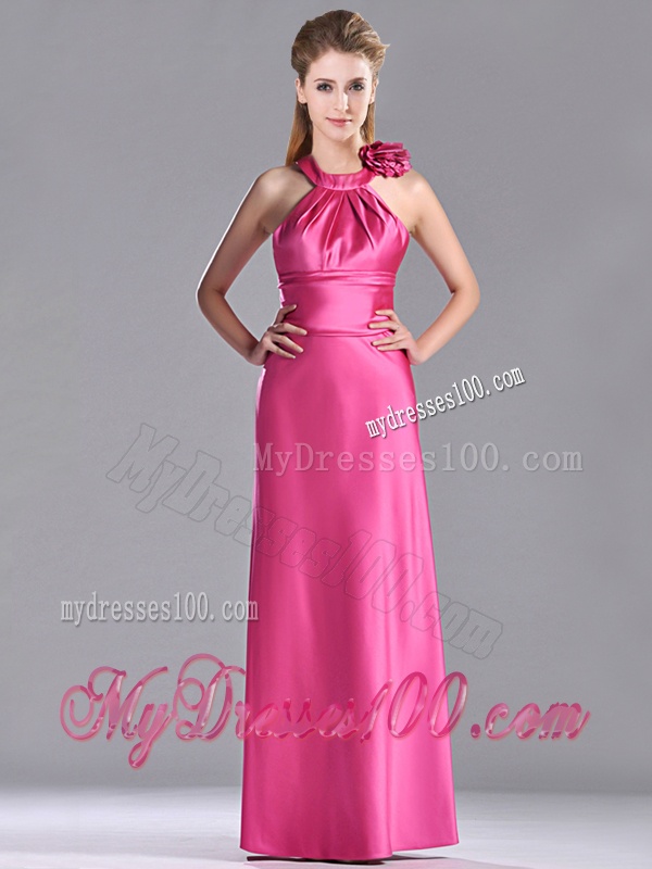 New Style Hand Crafted Flowers Hot Pink Evening Dress with Criss Cross