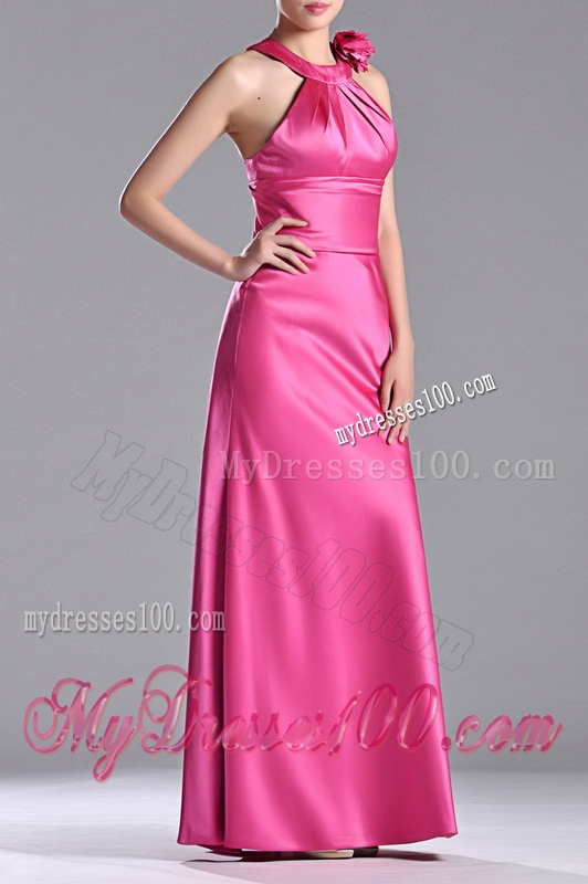 New Style Hand Crafted Flowers Hot Pink Evening Dress with Criss Cross