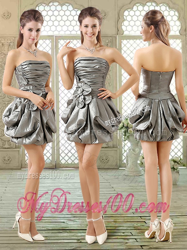 New Style Short Strapless Silver Evening Dresses with Pick Ups