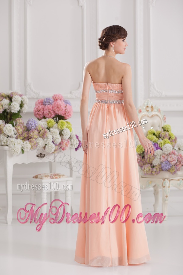 Peach Empire Strapless Evening Dress with Ruching and Beading