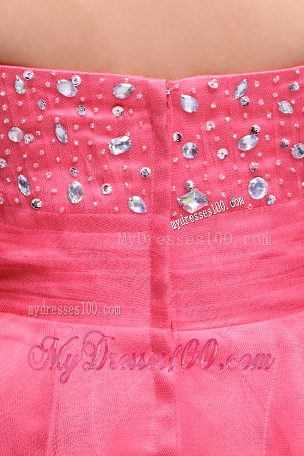 Pink Strapless Beaded Short Evening Dress with A-line