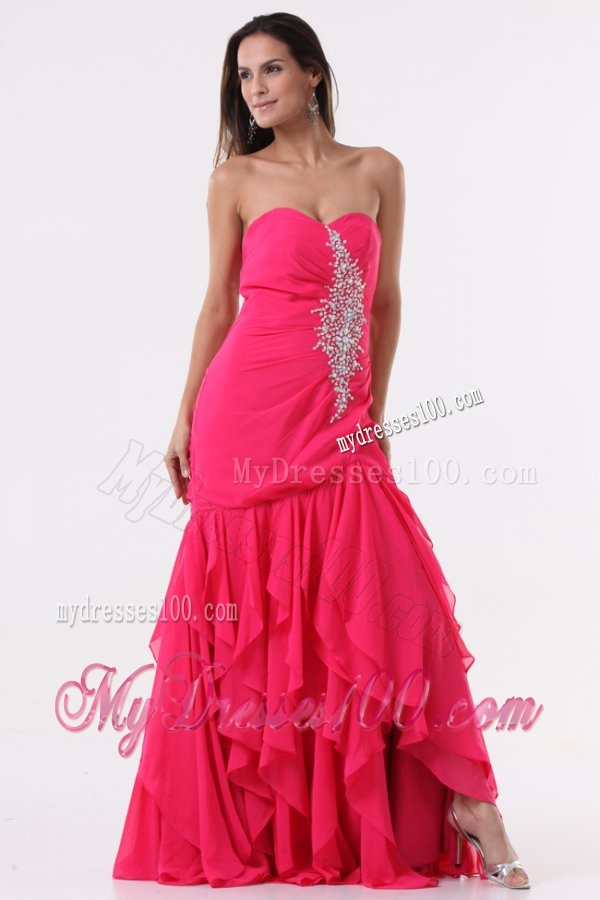 Pink Sweetheart High-low Evening Dress with Beading and Ruffles