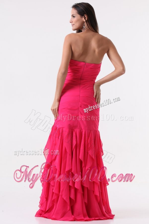 Pink Sweetheart High-low Evening Dress with Beading and Ruffles