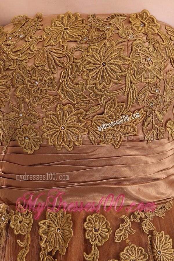 Popular Strapless Empire Floor-length Appliques Evening Dress in Brown