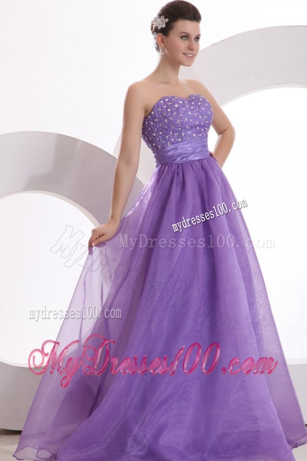 Princes Sweetheart Organza Purple Lace Up Floor-length Evening Dress with Beading