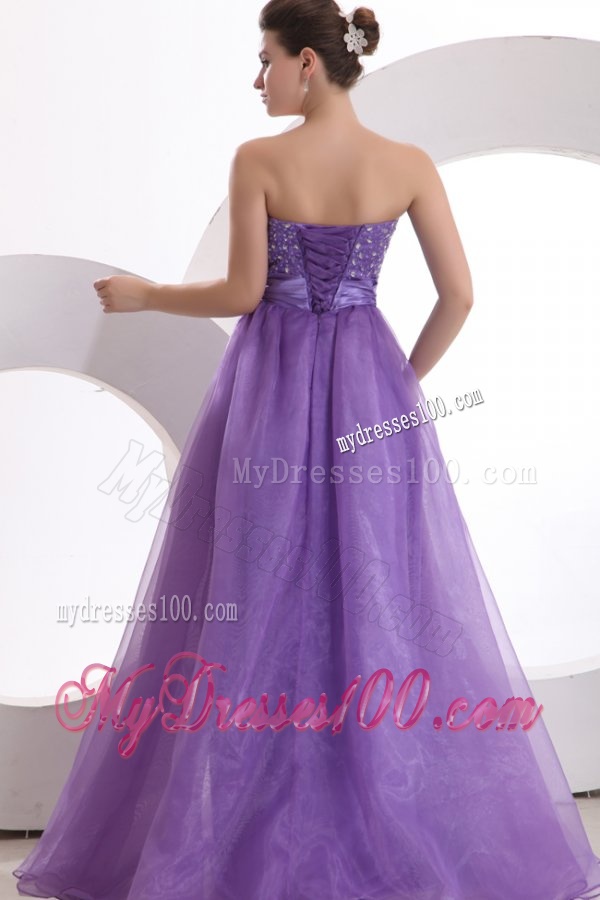 Princes Sweetheart Organza Purple Lace Up Floor-length Evening Dress with Beading