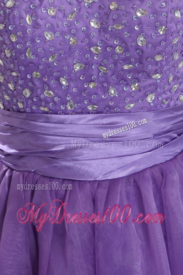 Princes Sweetheart Organza Purple Lace Up Floor-length Evening Dress with Beading
