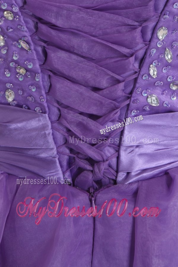 Princes Sweetheart Organza Purple Lace Up Floor-length Evening Dress with Beading