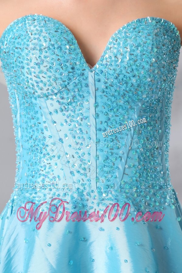 Princess Light Blue Sweetheart Mini-length Beading Evening Dress