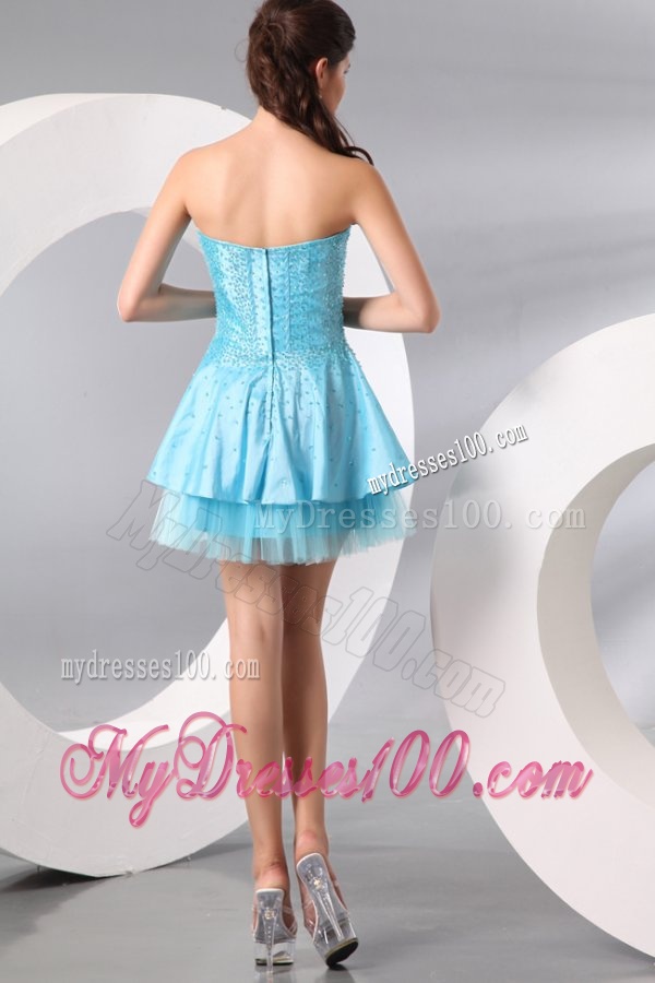 Princess Light Blue Sweetheart Mini-length Beading Evening Dress