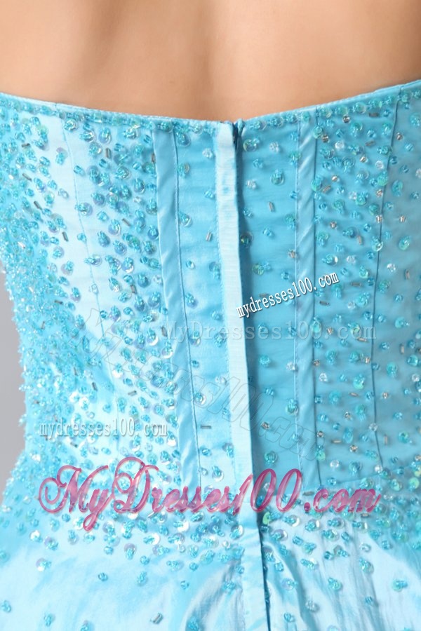 Princess Light Blue Sweetheart Mini-length Beading Evening Dress