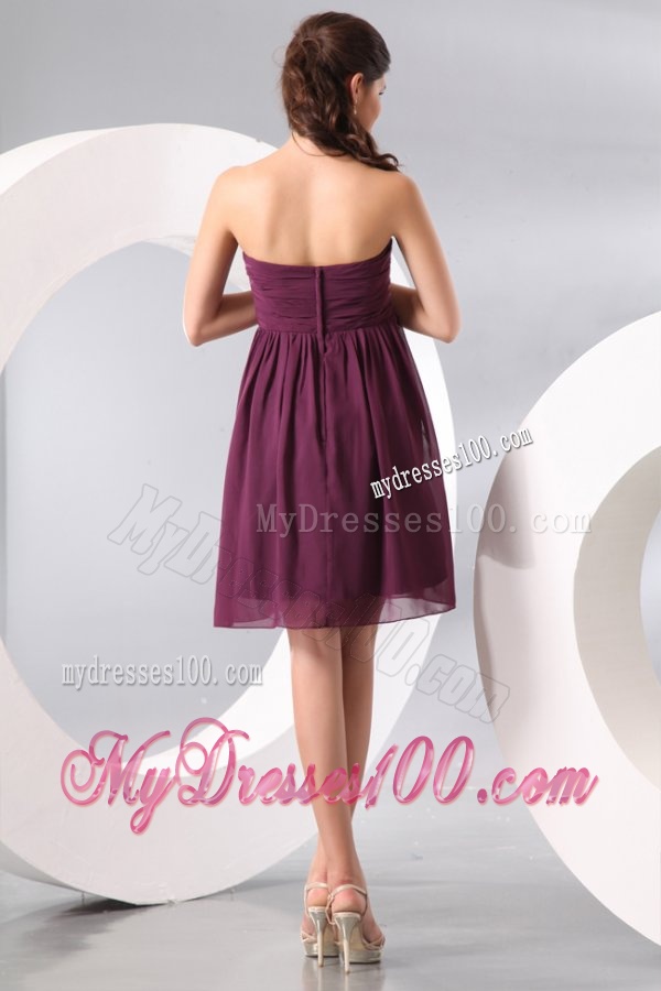 Purple Ruching Short Evening Dress with Knee-length