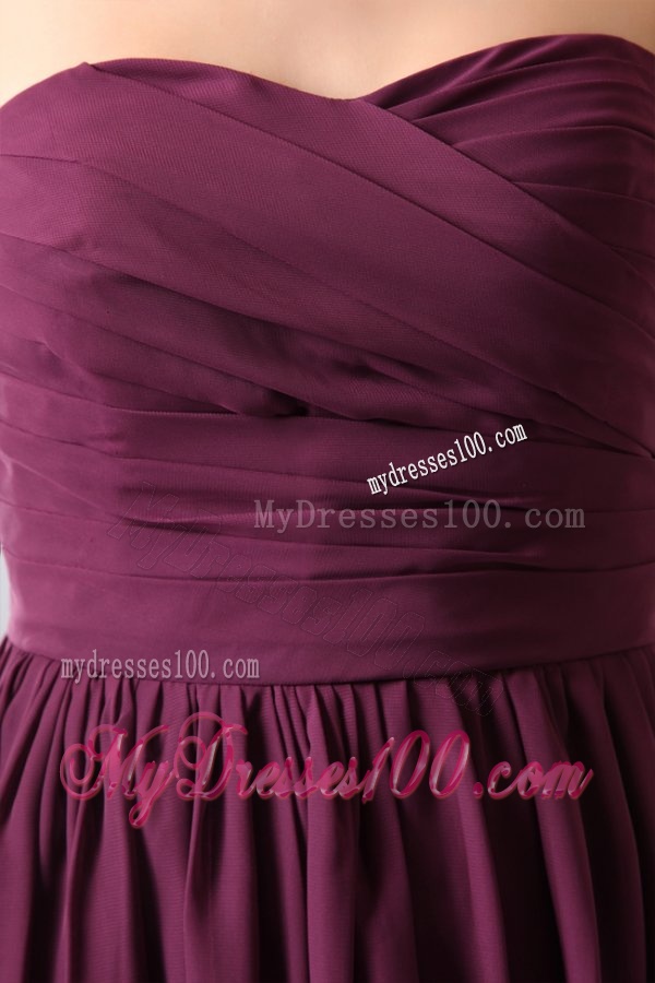 Purple Ruching Short Evening Dress with Knee-length