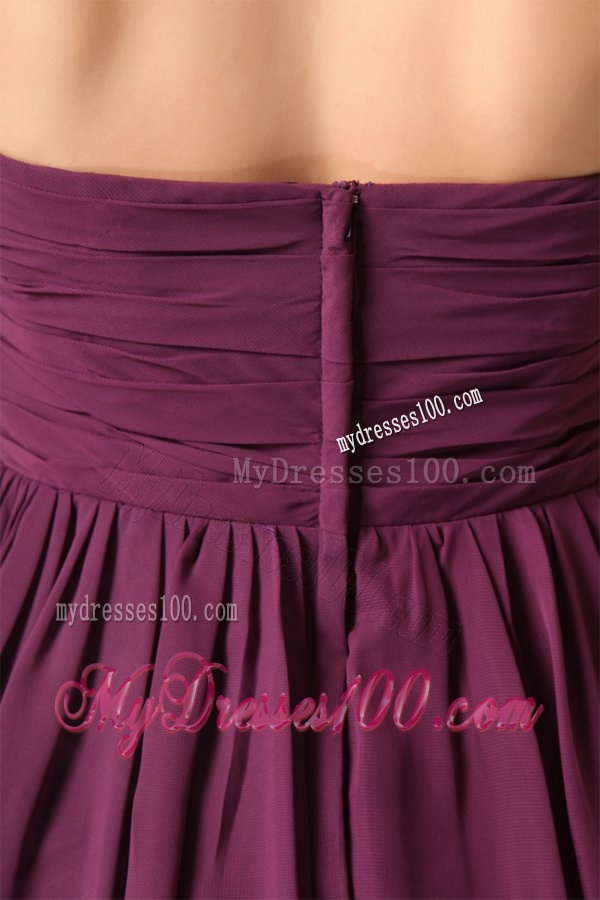 Purple Ruching Short Evening Dress with Knee-length