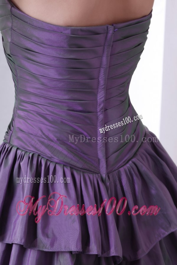 Purple Sweetheart Knee-length Evening Dress with Beading and Layers