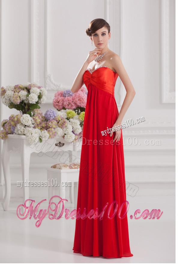 Red Empire Chiffon Beaded Decorate Evening Dress with Sweetheart