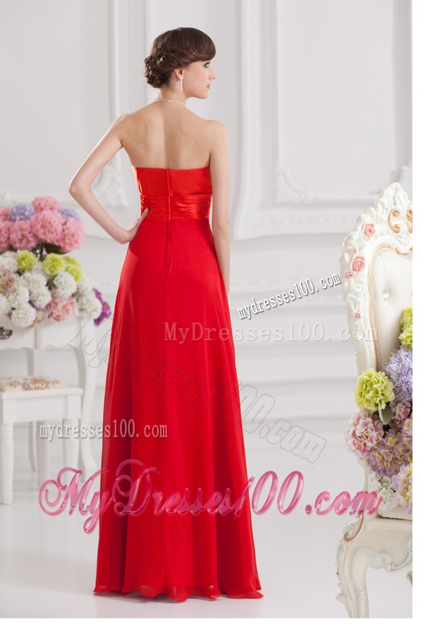 Red Empire Chiffon Beaded Decorate Evening Dress with Sweetheart