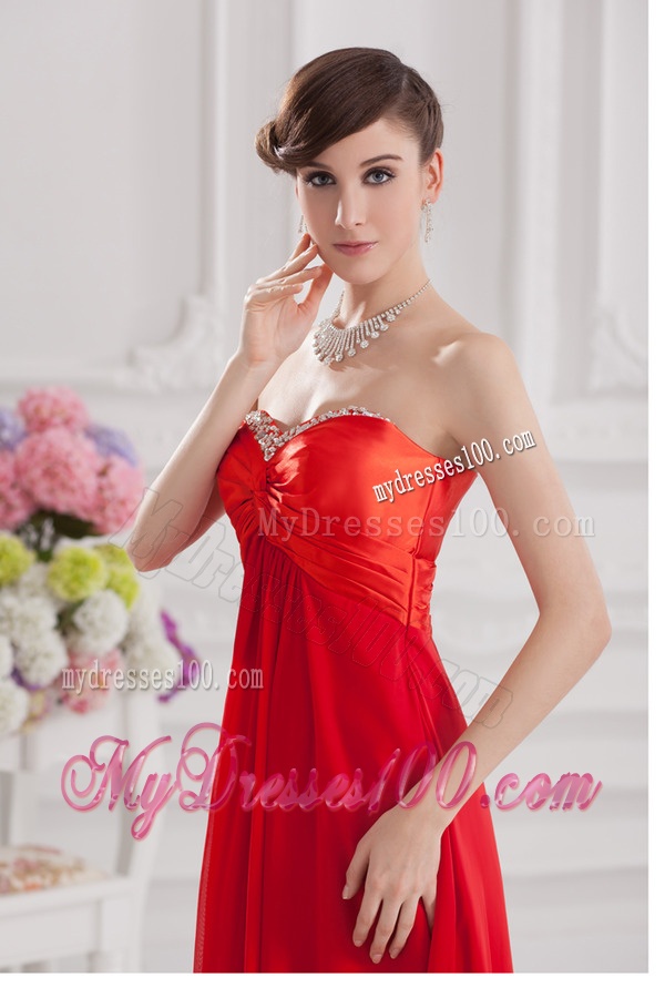 Red Empire Chiffon Beaded Decorate Evening Dress with Sweetheart