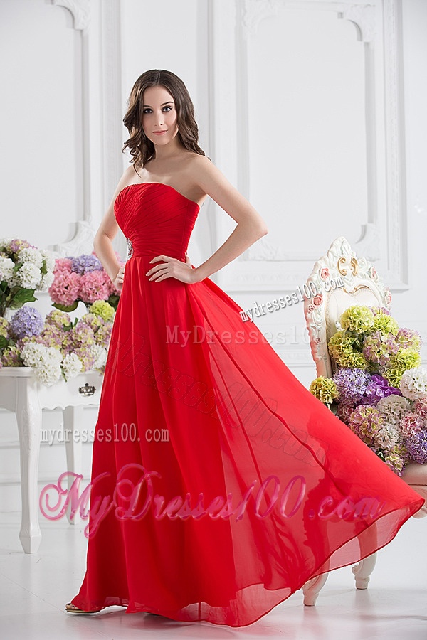 Red Empire Strapless Chiffon Floor-length Evening Dress