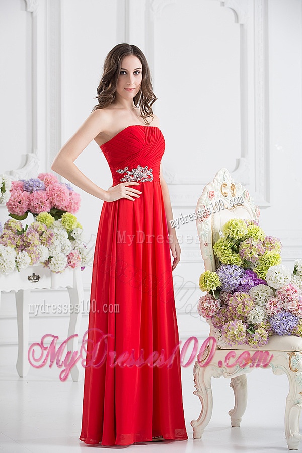 Red Empire Strapless Chiffon Floor-length Evening Dress
