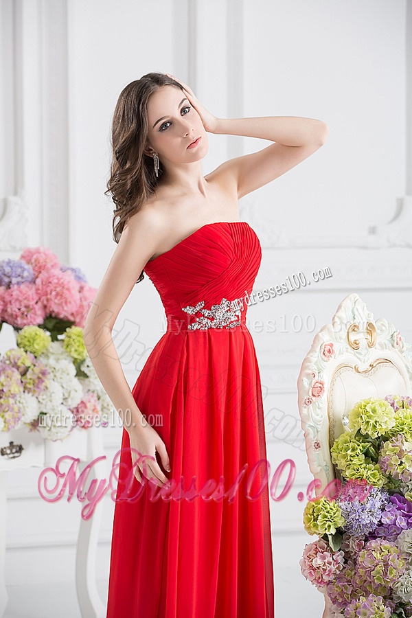 Red Empire Strapless Chiffon Floor-length Evening Dress
