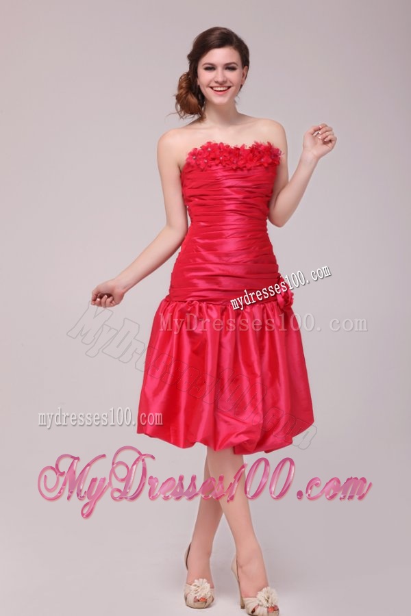 Red Mermaid Strapless Appliques and Ruching Evening Dress