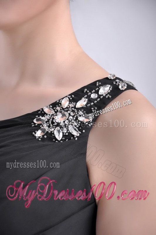 Romantic High Low One Shoulder Black Evening Dress with Criss Cross