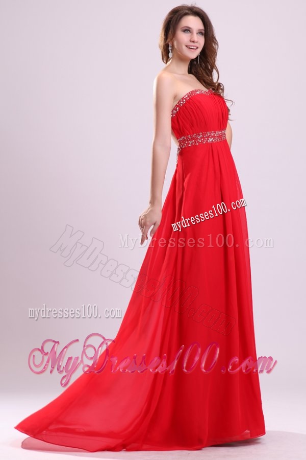 Sexy Sweetheart Empire Beading Chiffon Red 2016 Evening Dress with Backless