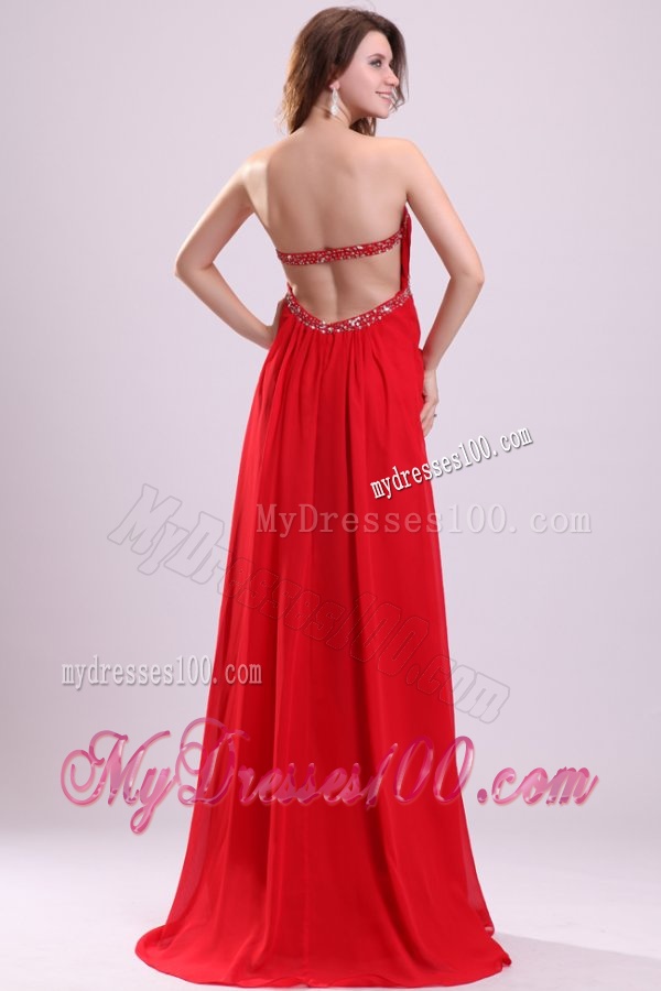 Sexy Sweetheart Empire Beading Chiffon Red 2016 Evening Dress with Backless