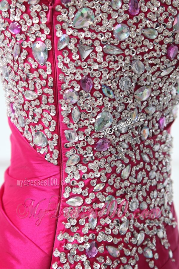 Side Zipper Beaded Sweetheart Mermaid Evening Dress in Hot Pink