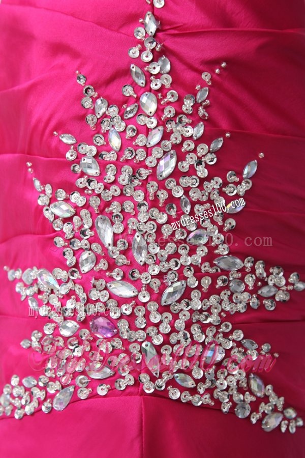 Side Zipper Beaded Sweetheart Mermaid Evening Dress in Hot Pink