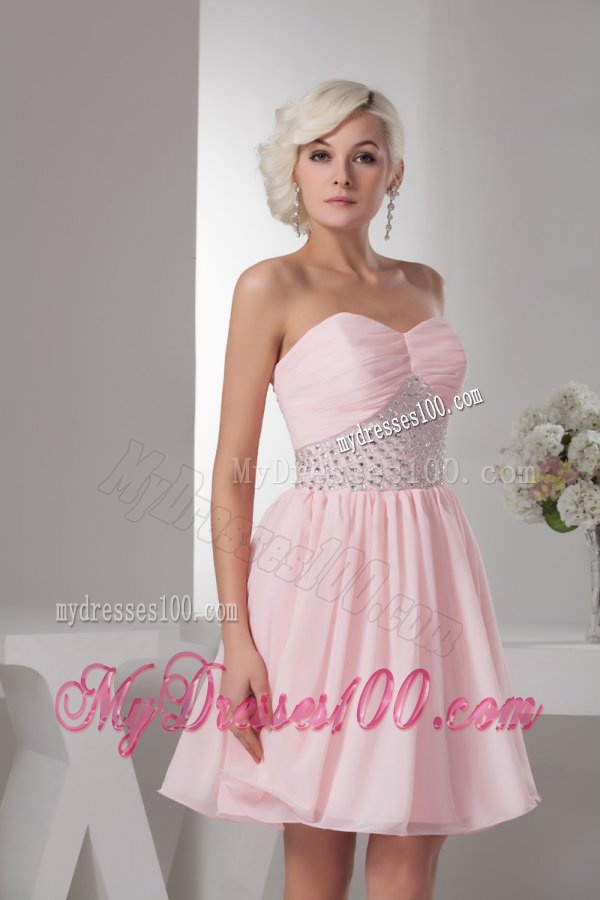Sweet Empire Sweetheart Pink Mini-length Beading Chiffon Evening Dress