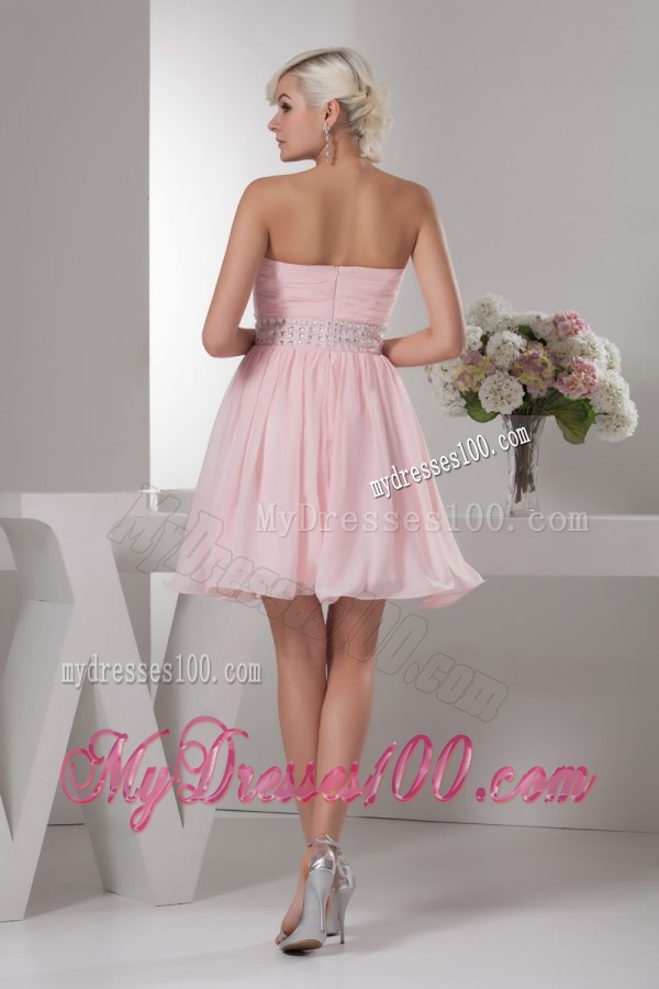 Sweet Empire Sweetheart Pink Mini-length Beading Chiffon Evening Dress