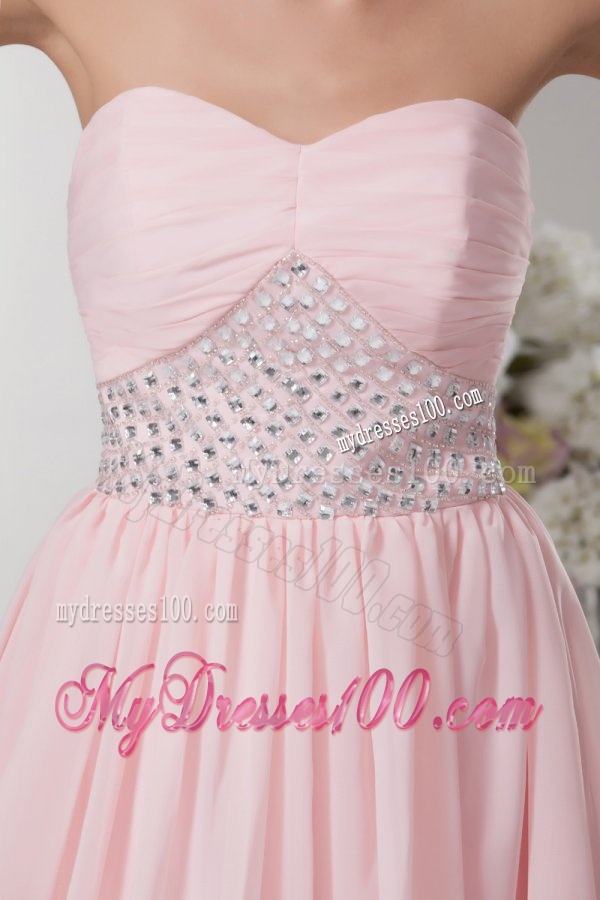 Sweet Empire Sweetheart Pink Mini-length Beading Chiffon Evening Dress