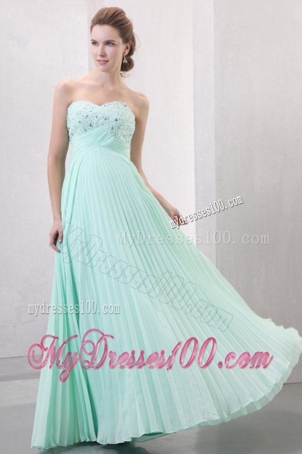 Sweetheart Beaded Decorate and Pleats Long Empire Chiffon Evening Dress