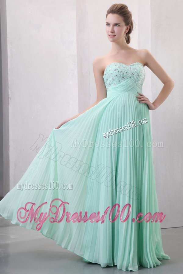 Sweetheart Beaded Decorate and Pleats Long Empire Chiffon Evening Dress