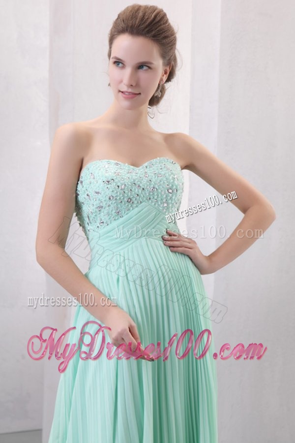Sweetheart Beaded Decorate and Pleats Long Empire Chiffon Evening Dress