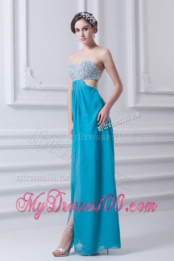 Sweetheart Deep Sky Blue Chiffon Evening Dress with Beading