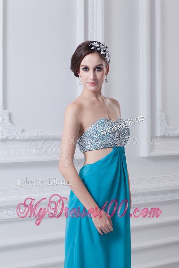 Sweetheart Deep Sky Blue Chiffon Evening Dress with Beading