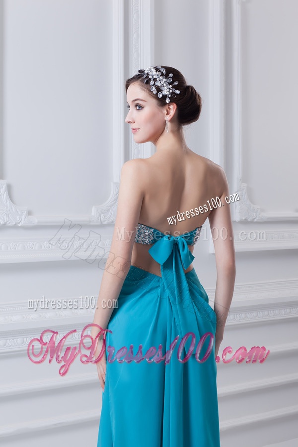 Sweetheart Deep Sky Blue Chiffon Evening Dress with Beading