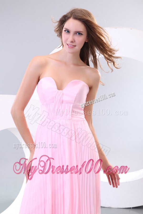 Sweetheart Empire Baby Pink High-low Pleats Evening Dress with Train
