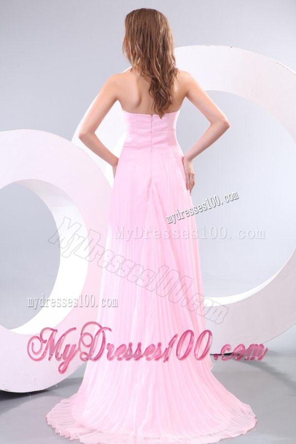Sweetheart Empire Baby Pink High-low Pleats Evening Dress with Train
