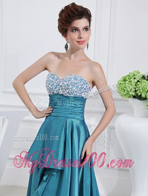 Sweetheart High-low Beading and Applique Taffeta Teal Evening Dress
