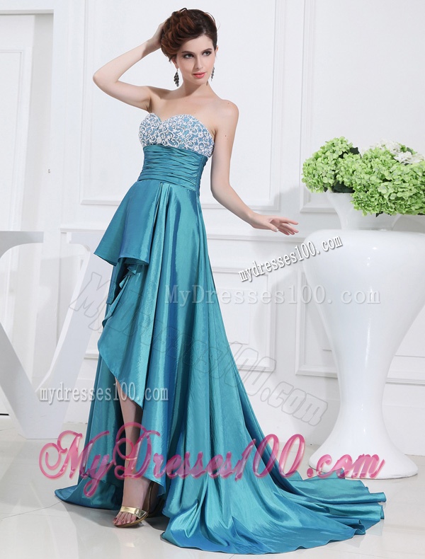 Sweetheart High-low Beading and Applique Taffeta Teal Evening Dress