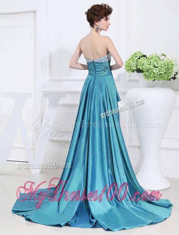 Sweetheart High-low Beading and Applique Taffeta Teal Evening Dress