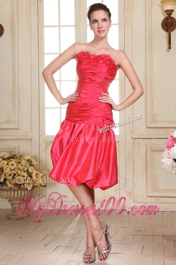 Sweetheart Knee-length Hand Made Flowers Evening Dress in Coral Red