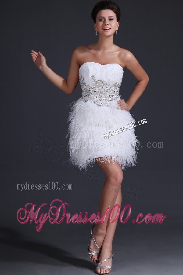 White Short Sweetheart Evening Dress with Embroidery and Beading