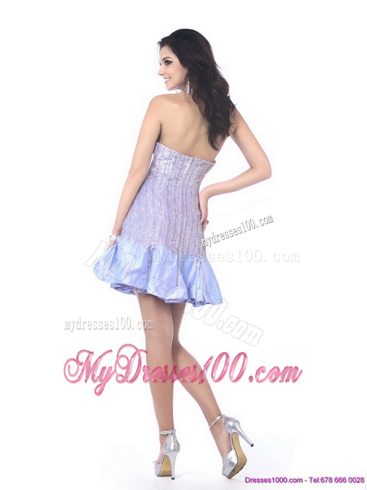Wonderful Sequined Halter Top Mini Length Evening Dress for 2016