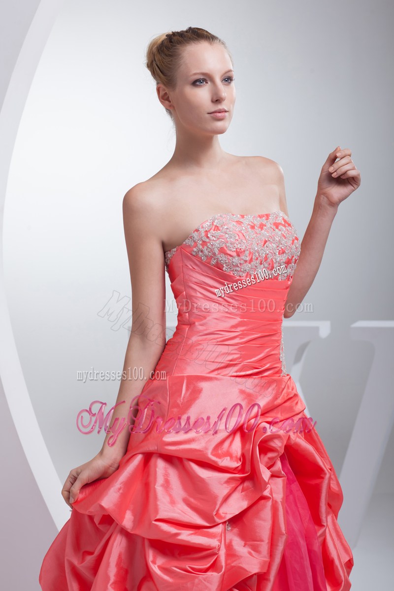 Sweetheart A-line Watermelon Red Quinceanera Dress Pick-ups Appliques